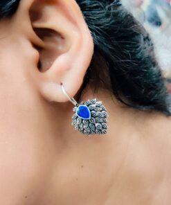 Daily Wear Hook Earrings Oxidised Stone Unique Feather Style