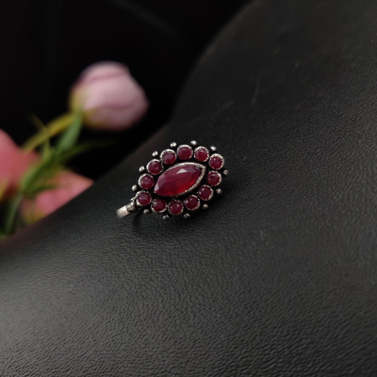 Oxidised Marquise Shape Stone Nosepin For Girls - Image 2