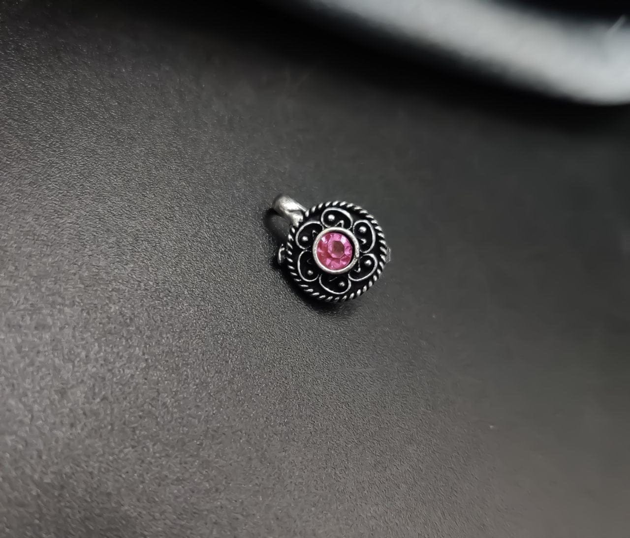 Premium Quality Oxidised Stone Press Nosepin For Girls - Image 5