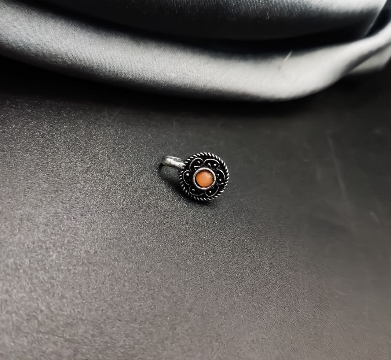 Premium Quality Oxidised Stone Press Nosepin For Girls - Image 2