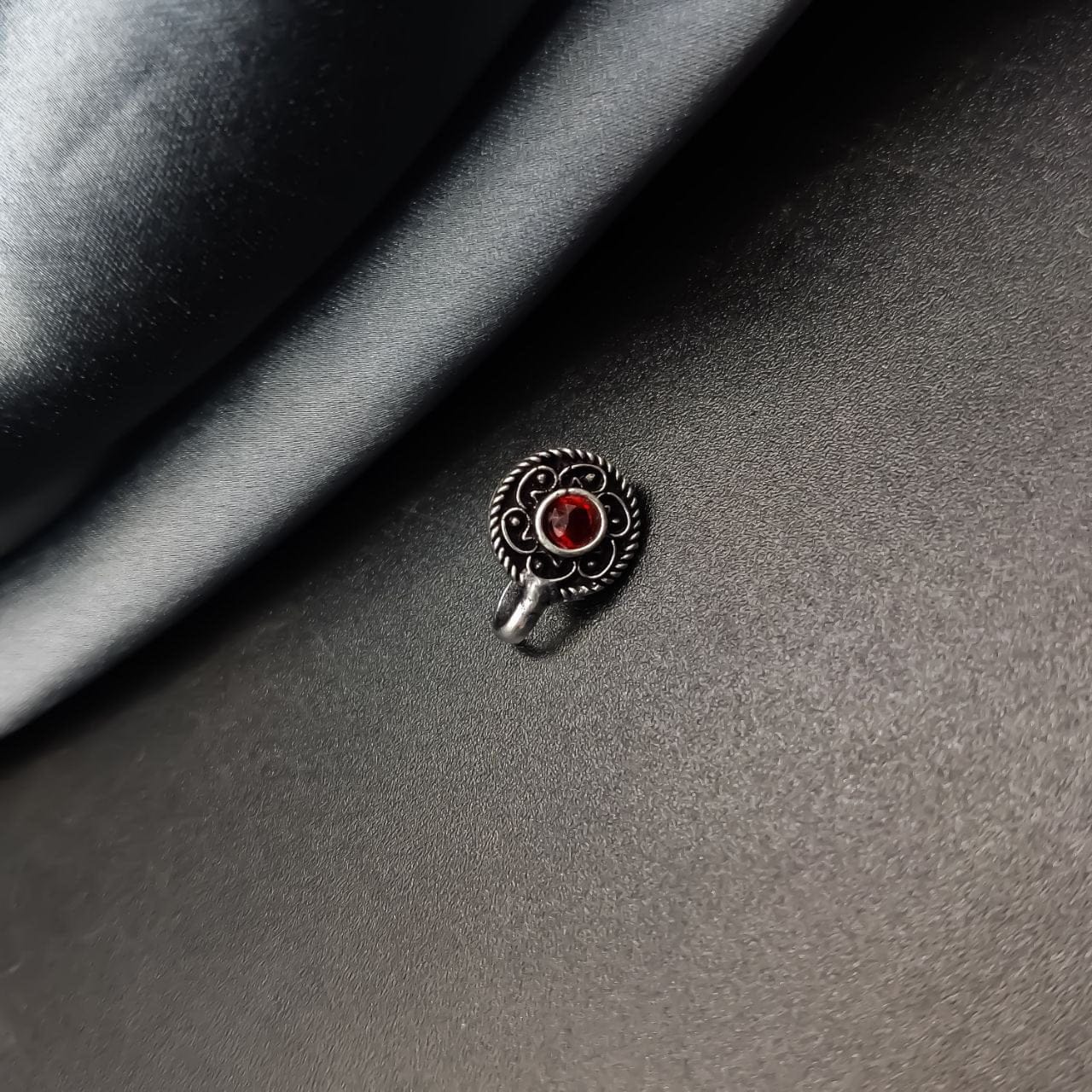 Premium Quality Oxidised Stone Press Nosepin For Girls - Image 3