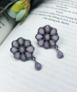 Best Daily Wear Earrings - Designer Round Shape Oxidised Stone Work Stud Earrings For Girls