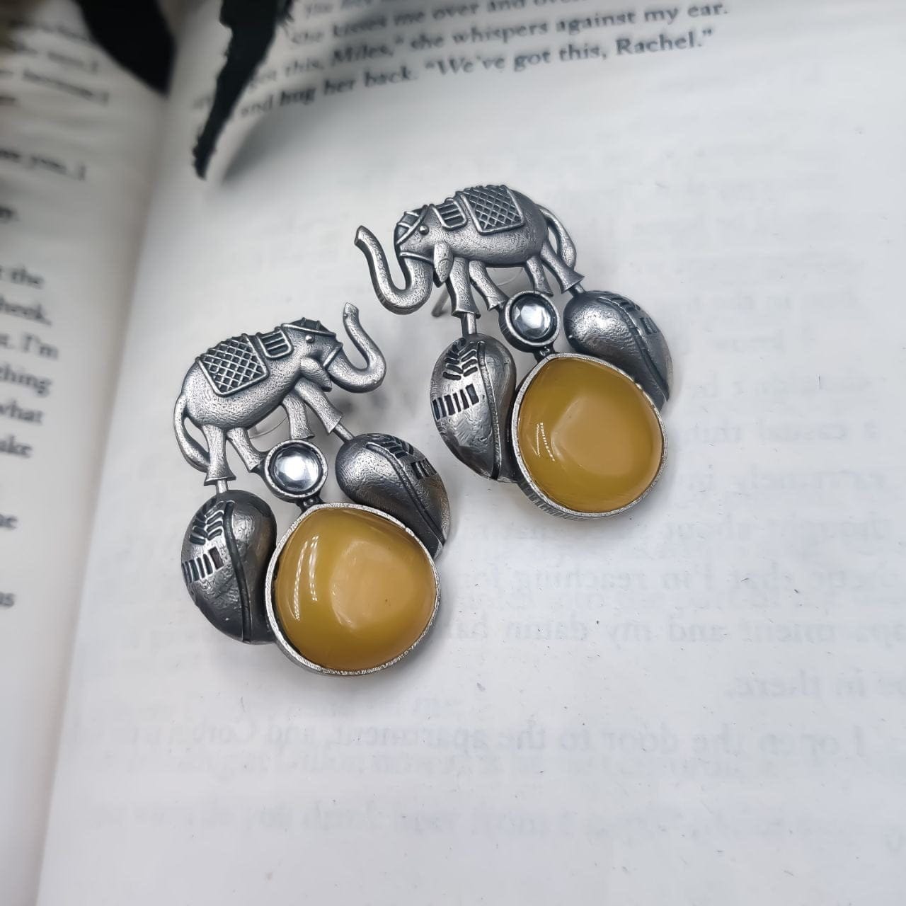 Traditional Silver Replica Elephant Design Earrings - Best Monalisa Stone Stud - Image 7