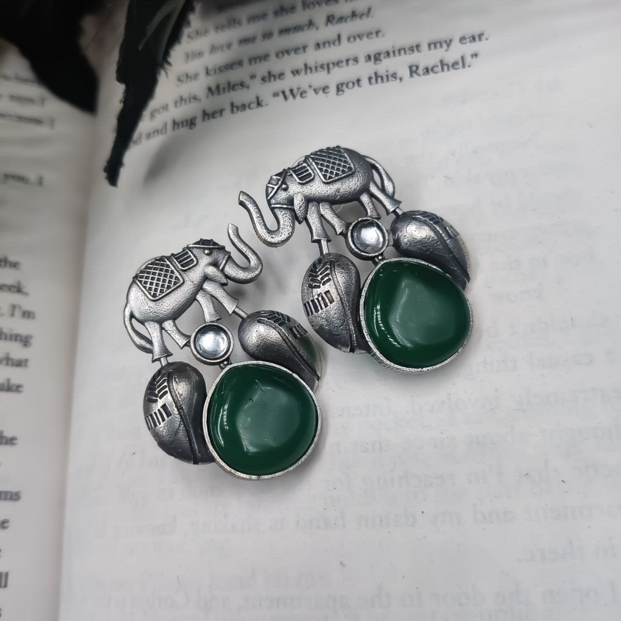 Traditional Silver Replica Elephant Design Earrings - Best Monalisa Stone Stud - Image 6