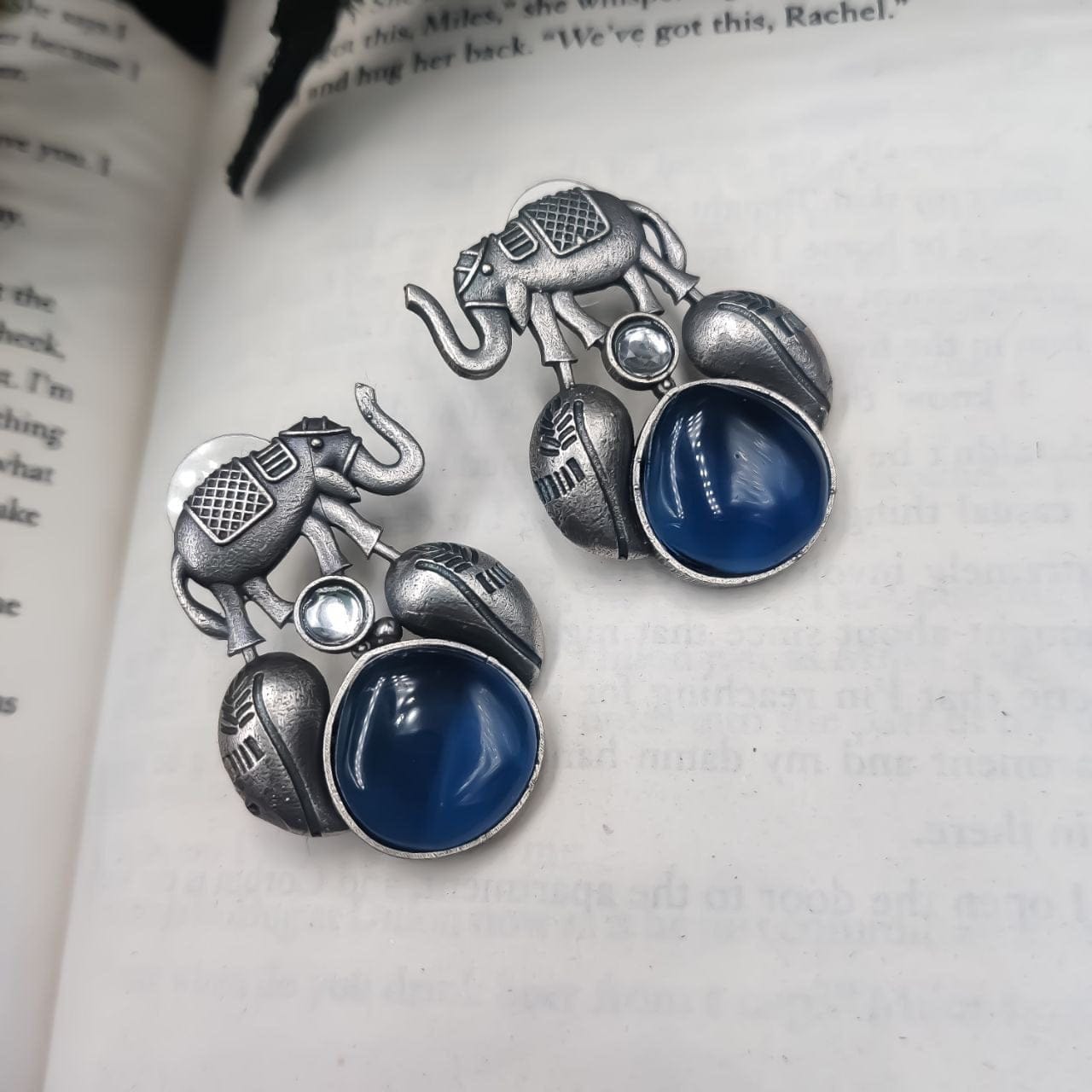 Traditional Silver Replica Elephant Design Earrings - Best Monalisa Stone Stud - Image 3