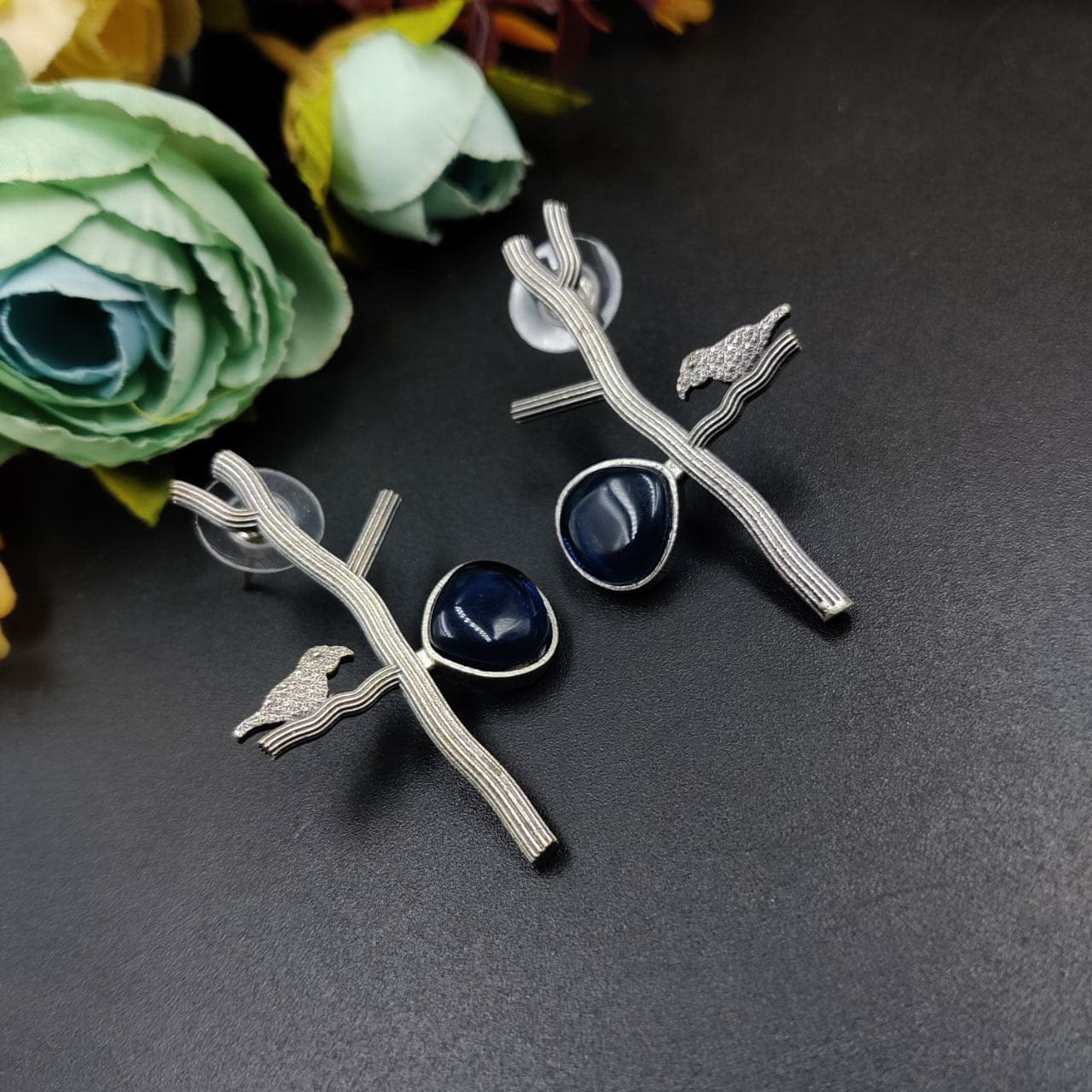 Antique Silver Replica Bird Earrings - Best Monalisa Stone Stud Casual Earring - Image 8