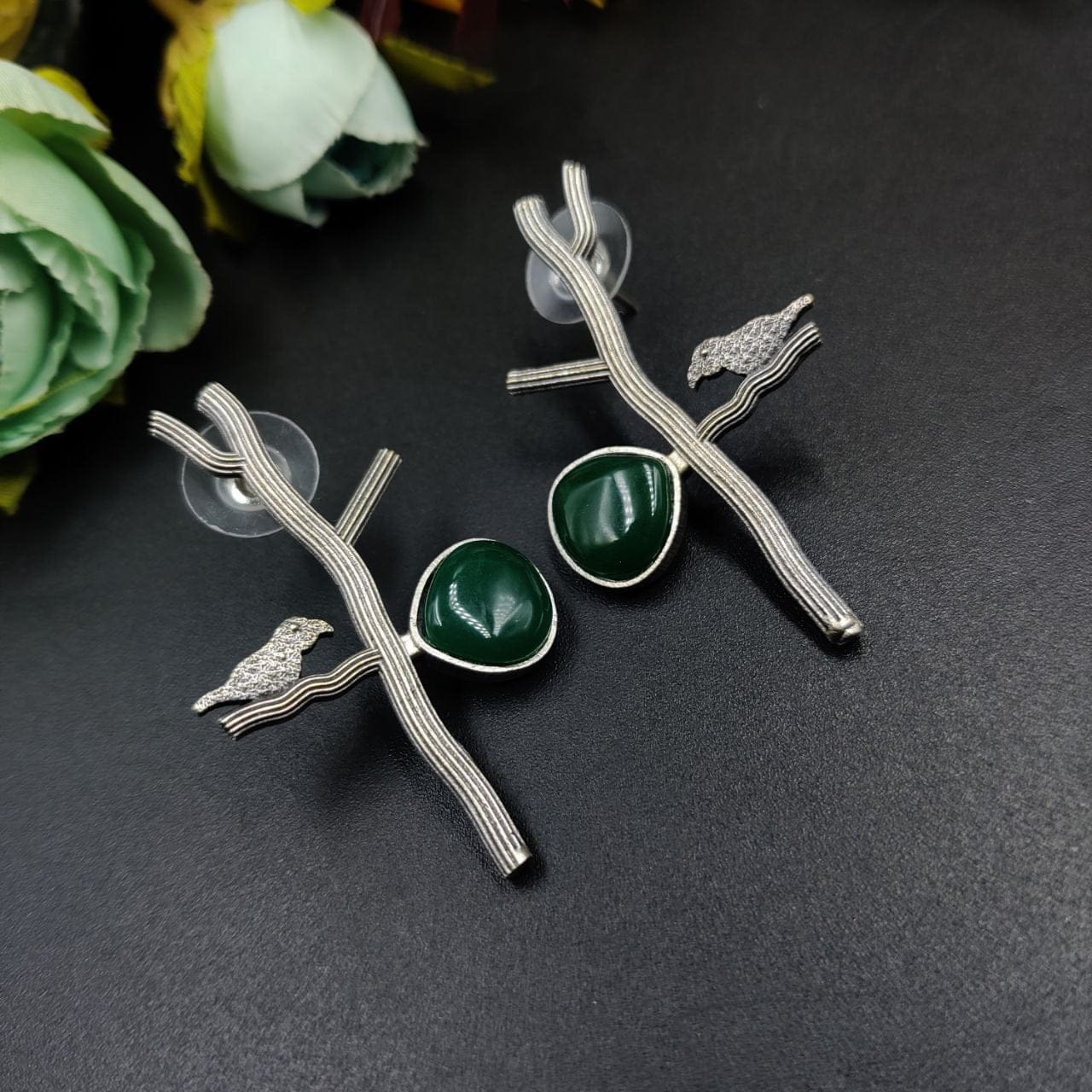 Antique Silver Replica Bird Earrings - Best Monalisa Stone Stud Casual Earring - Image 7