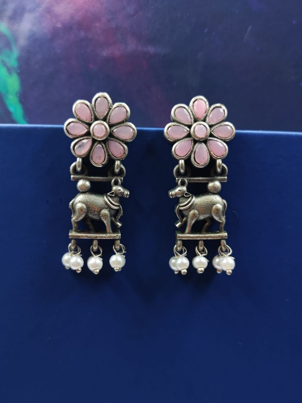 Traditional Nandi Earrings - Best Oxidised Silver Replica Stud For Girls - Image 7