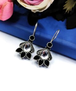 Alternative view of Designer Oxidised Stone Work Hook Earrings - Best Daily Wear Earrings