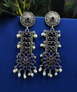 Alternative view of Designer Oxidised Silver Look aLike Dangler Earrings