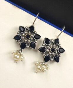 Alternative view of Silver Look Like Oxidised Stone Stud Earrings For Girls