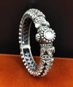 Alternative view of Stone Work Oxidised Silver Replica Bangles | Free Size Openable Bracelet