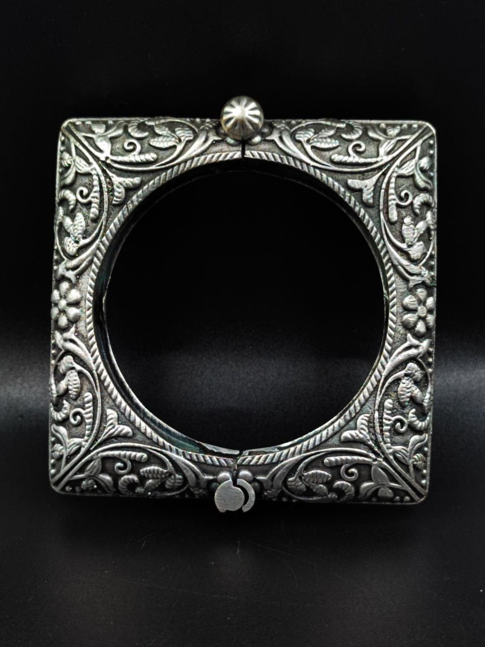Oxidised Square Bangles / Kada for Girls | Silver Replica Openable Bracelet - Image 5