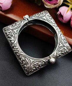 Oxidised Square Bangles / Kada for Girls | Silver Replica Openable Bracelet