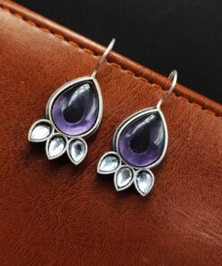 Alternative view of Silver Replica Stone Earrings - Best Hook oxidised Casual Jewelry