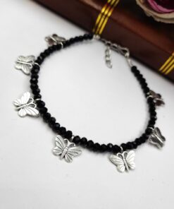 Oxidised Butterfly Anklets with Best Black Crystal Beads for Girls