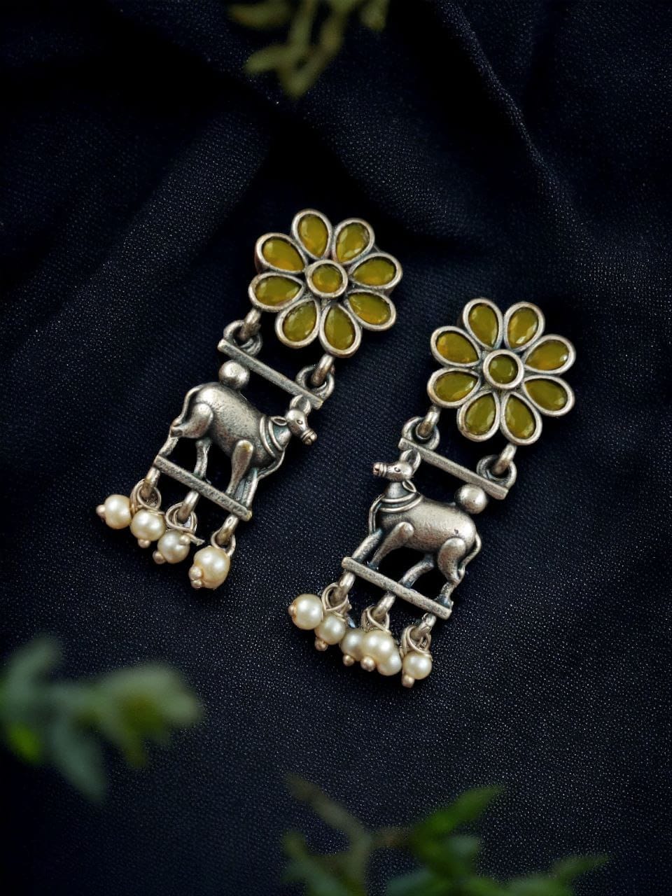 Traditional Nandi Earrings - Best Oxidised Silver Replica Stud For Girls