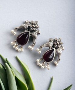 Alternative view of Premium Stone Jewelry | Silver Look Oxidized Bird Inspire Affordable Stud Earrings