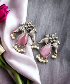 Premium Stone Jewelry | Silver Look Oxidized Bird Inspire Affordable Stud Earrings