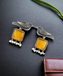 Stylish Bird Earrings | Best High-Quality Stone With Antique Finish Oxidized Dangler Studs