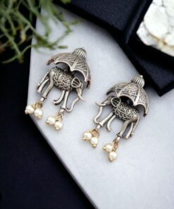 Alternative view of Elephant Earrings | Antique Look Bollywood Style Best Oxidised Stud Earring