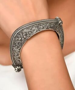 Floral Art Oxidized Bangle | Best Silver Replica Openable Kada For Girls