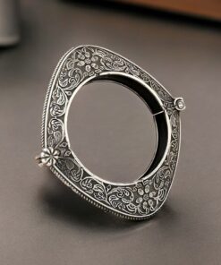 Alternative view of Floral Art Oxidized Bangle | Best Silver Replica Openable Kada For Girls