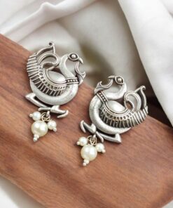 Silver Oxidised Bird Stud Earrings | Best Daily-wear Silver-Touch Jewelry