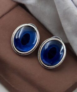 Alternative view of Simple Oxidised Silver Replica Stone Stud Earrings (Silver Look aLike Jewelry)