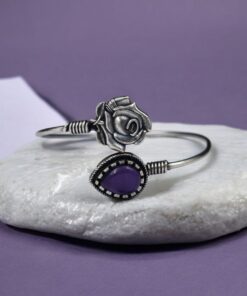 Alternative view of Oxidised Silver Look Like Flower Bracelet with Monalisa Stone Work