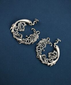 Alternative view of Silver Replica Peacock Stud | Best Floral Art Peacock Design Earrings