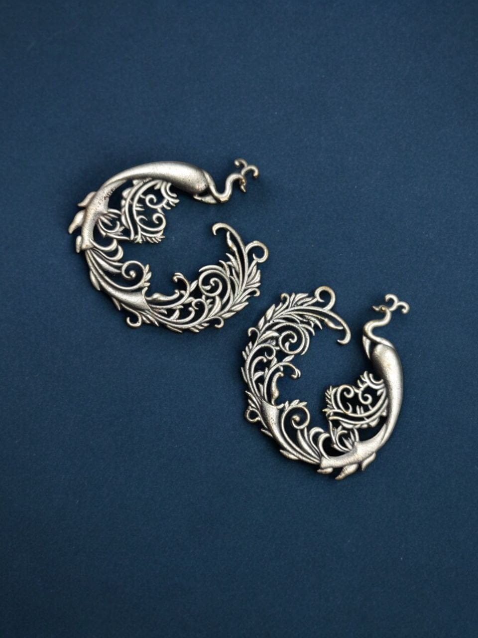 Silver Replica Peacock Stud | Best Floral Art Peacock Design Earrings - Image 2