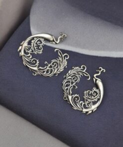 Silver Replica Peacock Stud | Best Floral Art Peacock Design Earrings