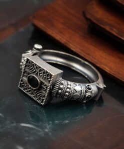 Silver Look Bangle | Free Size Openable Kada | Oxidized Bracelet