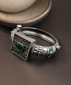 Alternative view of Silver Look Bangle | Free Size Openable Kada | Oxidized Bracelet