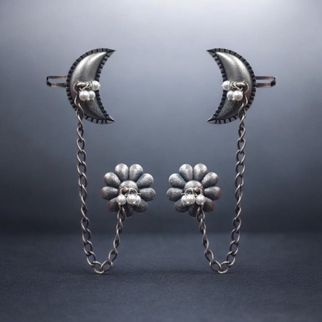 Oxidised Silver Replica Earcuff | Chain Earcuffs For Girls - Image 2