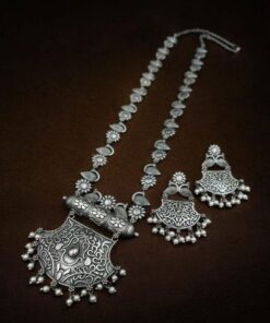 Silver Replica Necklace Set | Oxidized Long Haram Necklaces For Girls