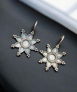 Silver Look alike Flower Earrings | Unique Hook Style Earring Jewelry