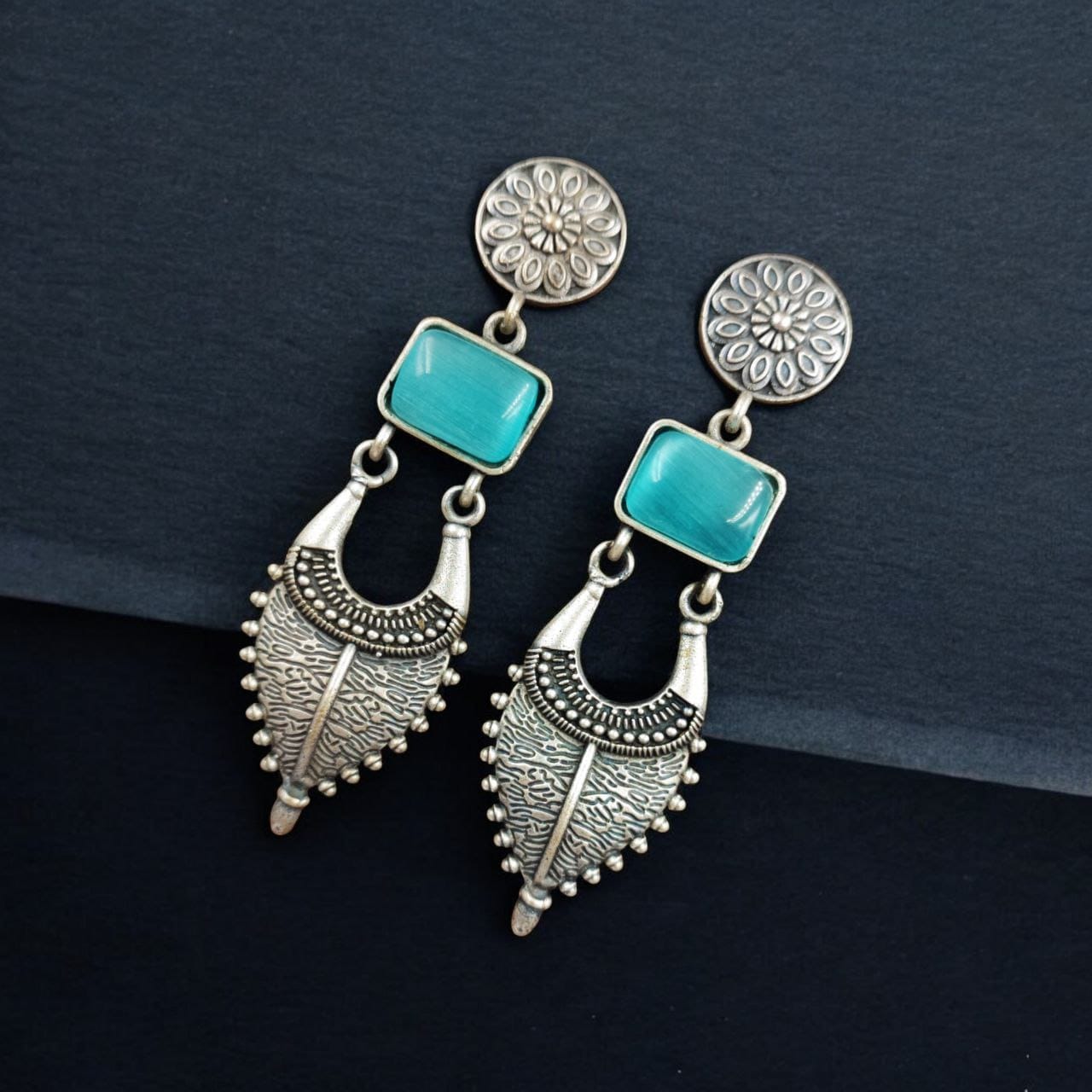 Traditional Silver Replica Earrings | Adorable Designer Monalisa Stone Jewelry - Image 3