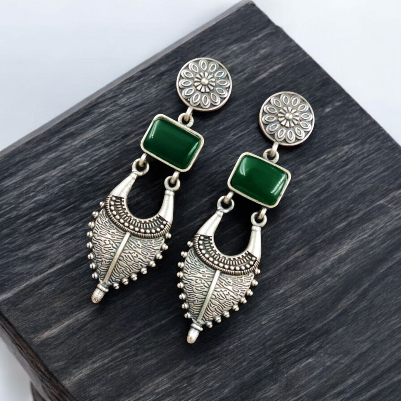 Traditional Silver Replica Earrings | Adorable Designer Monalisa Stone Jewelry - Image 2