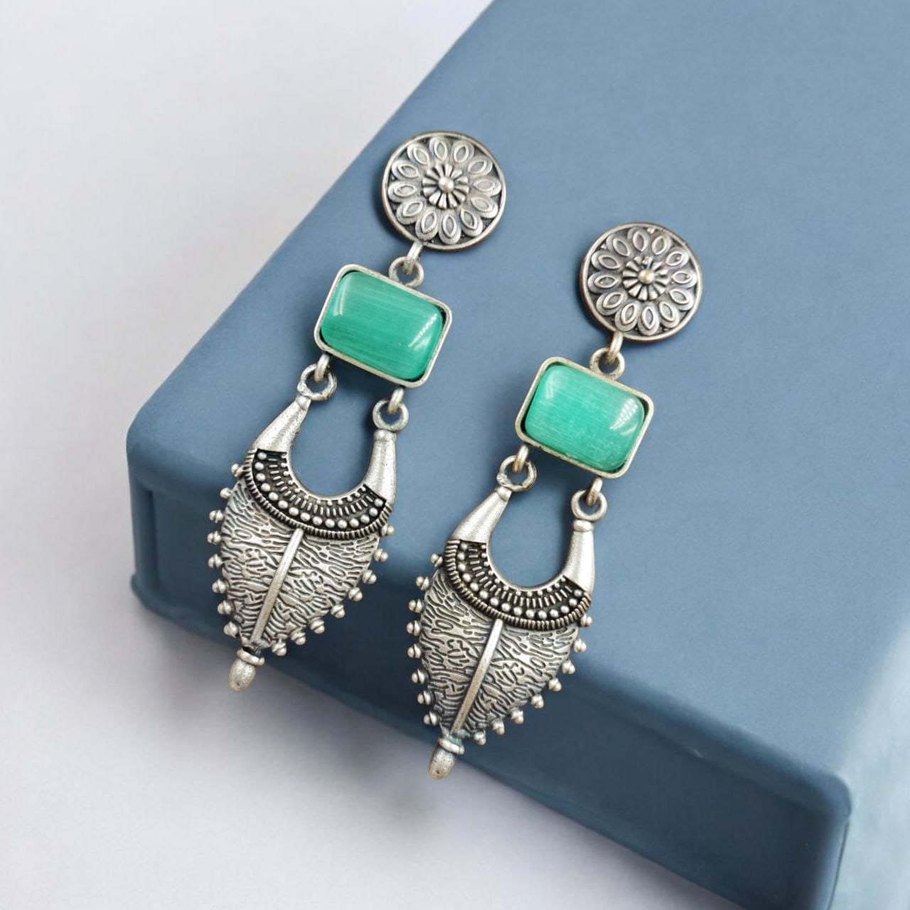 Traditional Silver Replica Earrings | Adorable Designer Monalisa Stone Jewelry