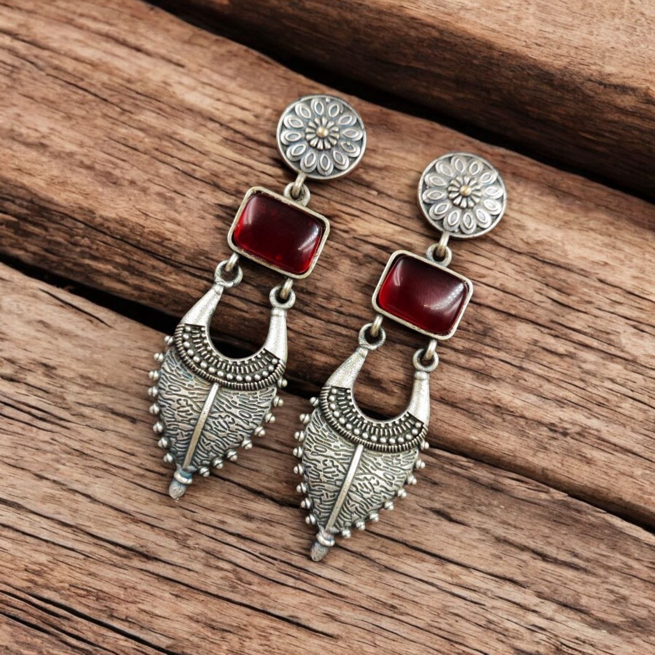 Traditional Silver Replica Earrings | Adorable Designer Monalisa Stone Jewelry - Image 6