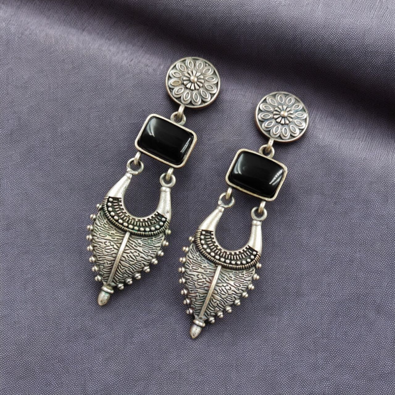 Traditional Silver Replica Earrings | Adorable Designer Monalisa Stone Jewelry - Image 5