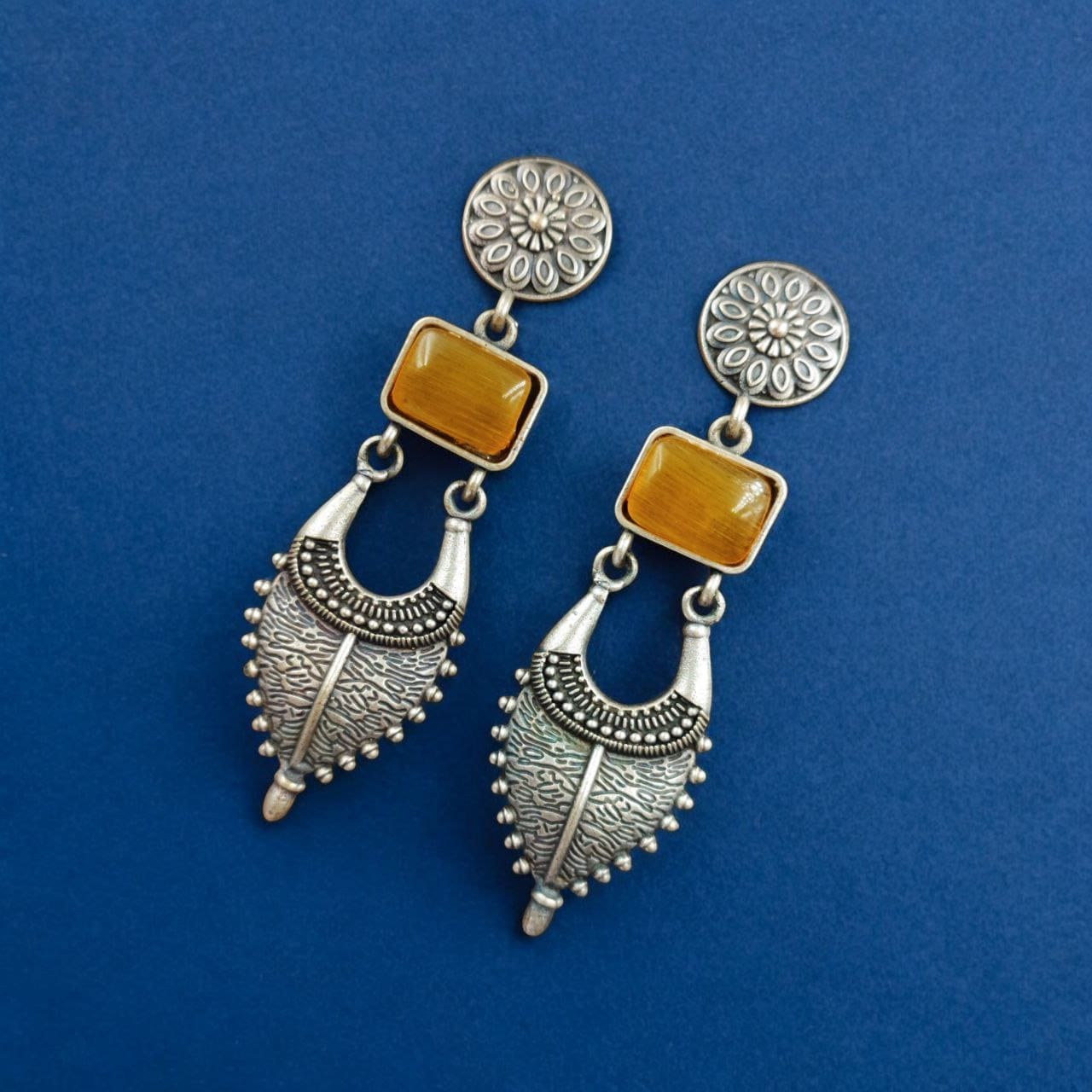 Traditional Silver Replica Earrings | Adorable Designer Monalisa Stone Jewelry - Image 8