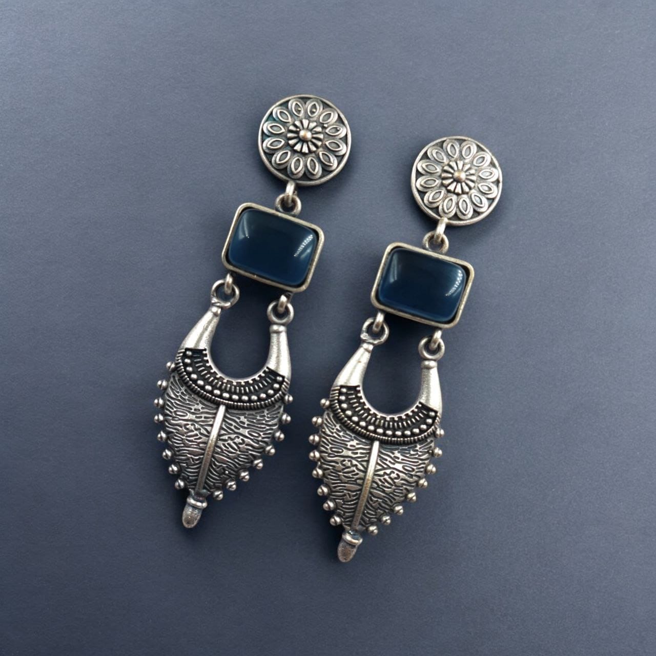 Traditional Silver Replica Earrings | Adorable Designer Monalisa Stone Jewelry - Image 9