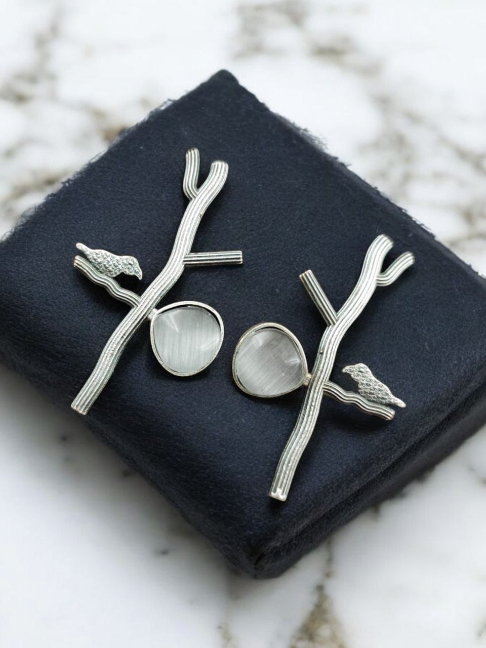 Antique Silver Replica Bird Earrings - Best Monalisa Stone Stud Casual Earring