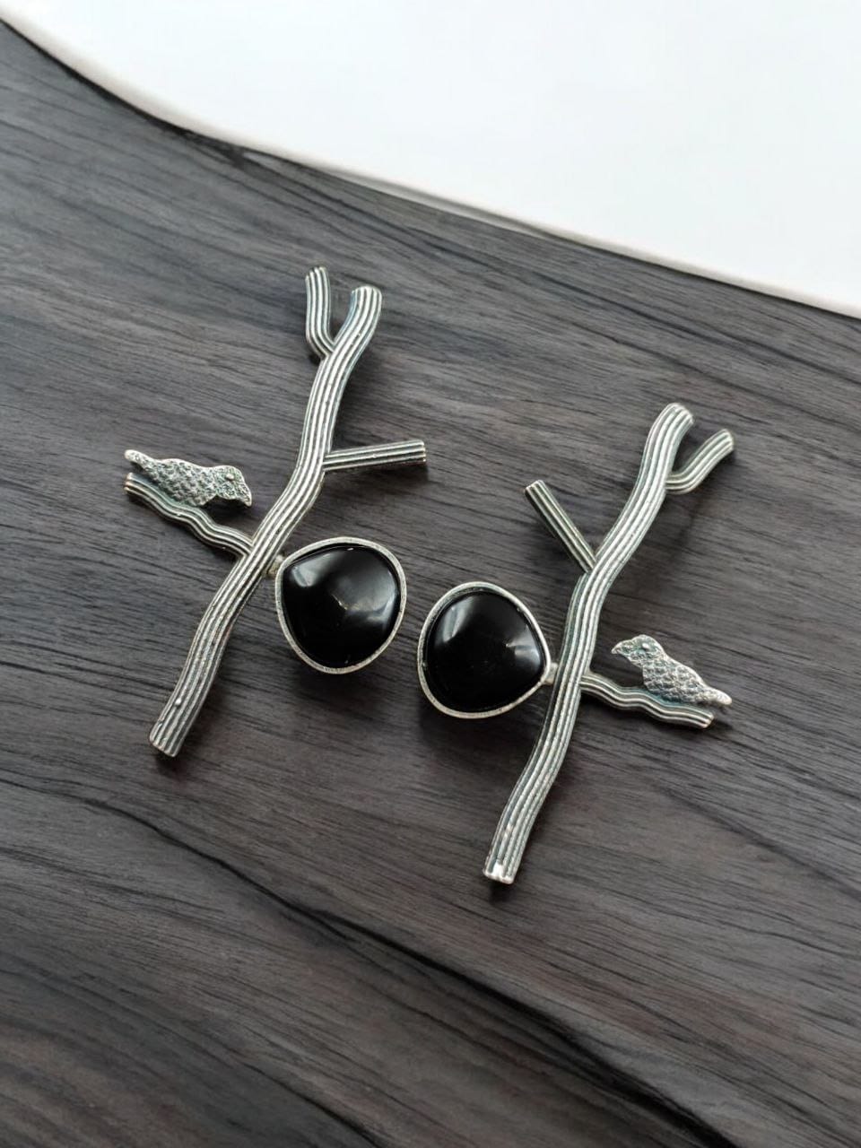 Antique Silver Replica Bird Earrings - Best Monalisa Stone Stud Casual Earring - Image 10