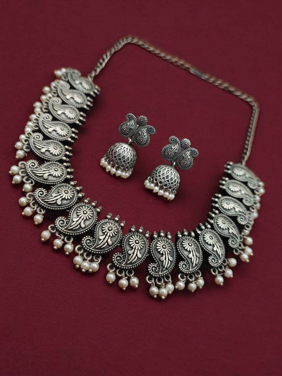 Traditional Oxidised Choker Necklace Set | Best Silver Replica Jewelry