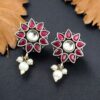 Silver Replica Flower Studs With Pearl Beads | Best Daily Wear Earrings