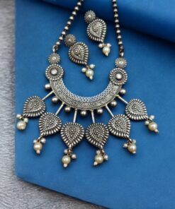 Alternative view of Vintage Look Silver Replica Necklace Set | Unique Traditional Indian Jewelry